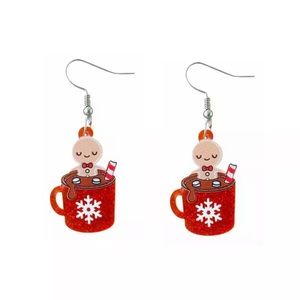 Hot Cocoa Earrings! Sparkly Red Mugs Gingerbread Men & Marshmallows